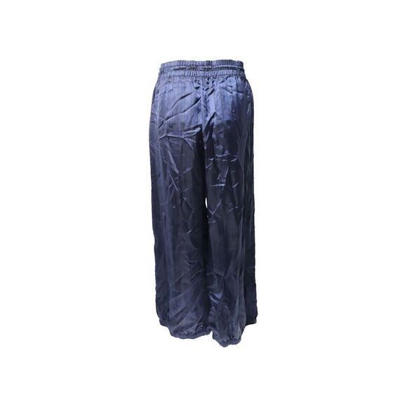 Monse Snap-Embellished Pinstriped Wide-Leg Pants in Navy Blue Satin - Picture 3 of 7